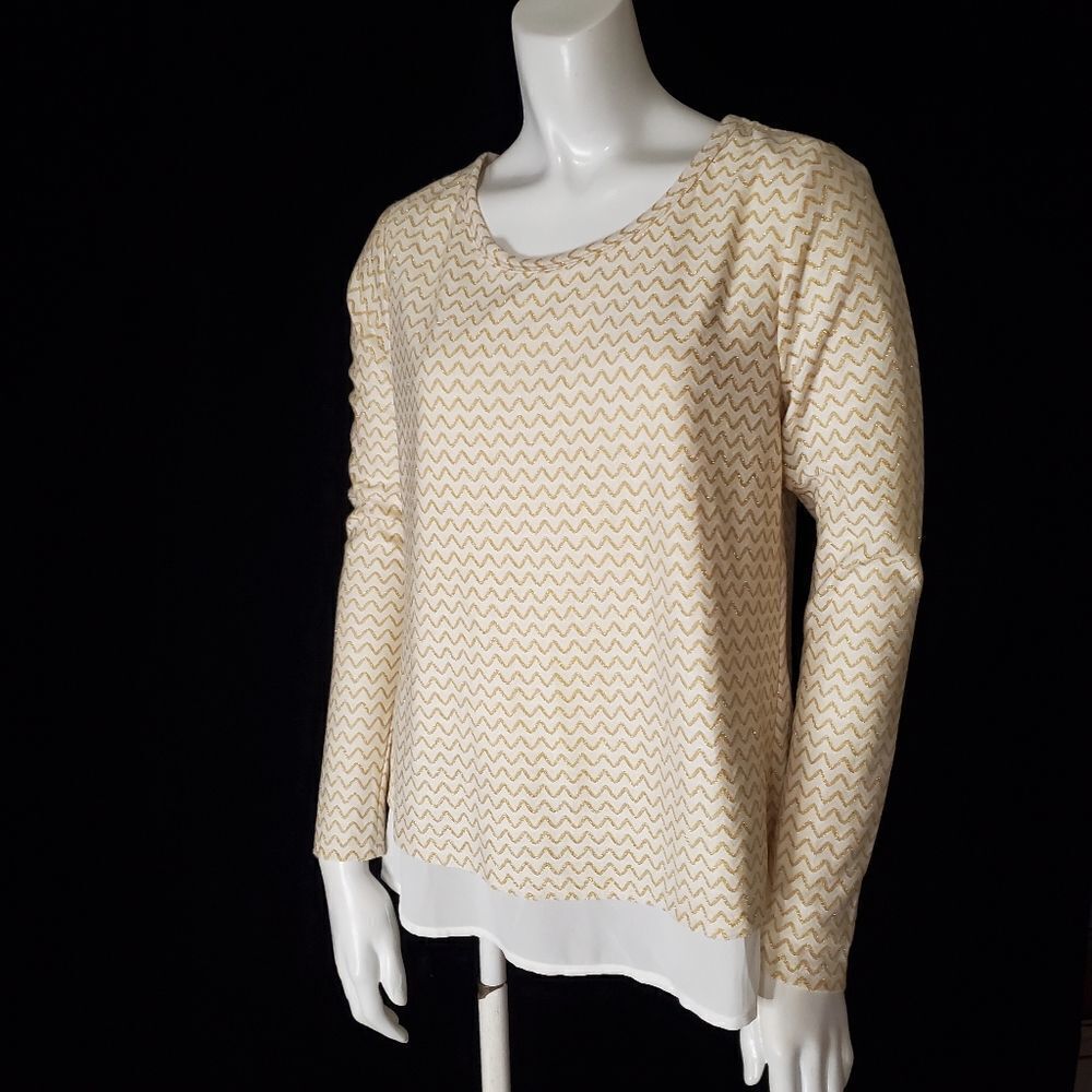 Society Girl White & Gold Chevron Blouse (S)